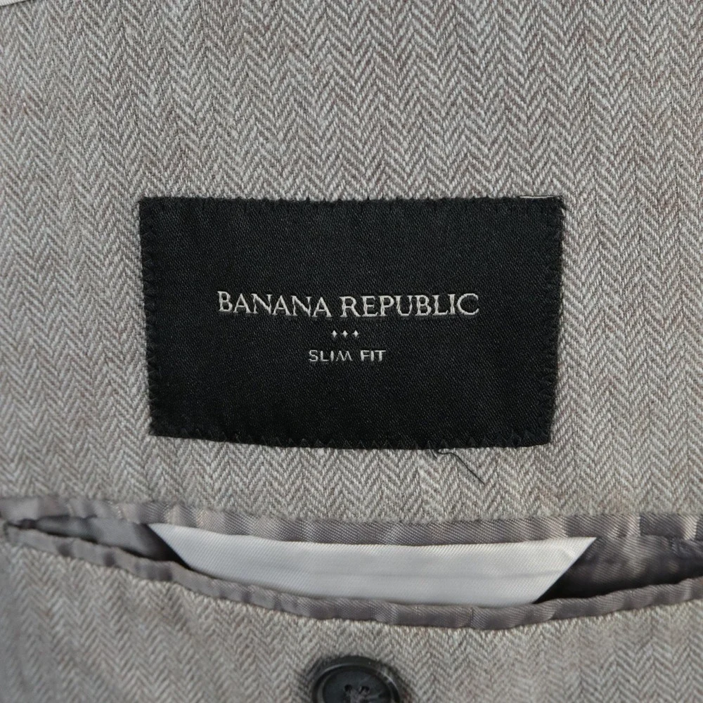 Banana Republic 44R Sport Coat Linen Blend Beige Herringbone Two Button Vented